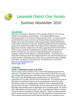 Lasswade District Civic Society Summer Newsletter 2010