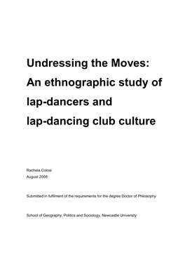 Undressing the Moves: an Ethnographic Study of Lap-Dancing Club Culture