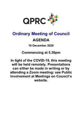 Agenda of Ordinary Meeting of Council