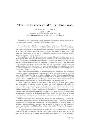 “The Phenomenon of Life”, by Hans Jonas