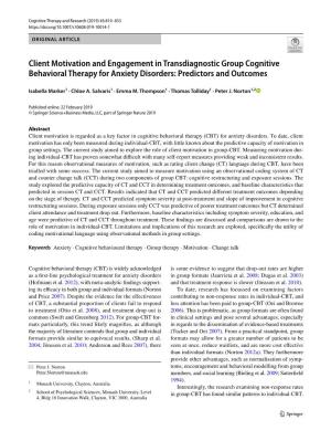 Client Motivation and Engagement in Transdiagnostic Group Cognitive Behavioral Therapy for Anxiety Disorders: Predictors and Outcomes