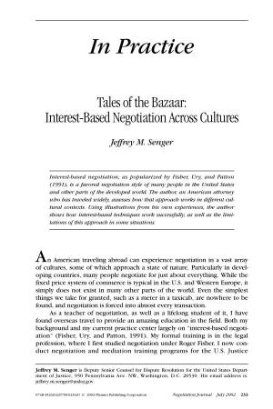 Tales of the Bazaar: Interest-Based Negotiation Across Cultures