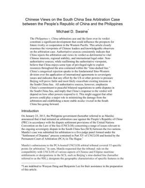 Chinese Views on the South China Sea Arbitration Case Between the People’S Republic of China and the Philippines