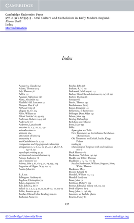 Oral Culture and Catholicism in Early Modern England Alison Shell Index More Information