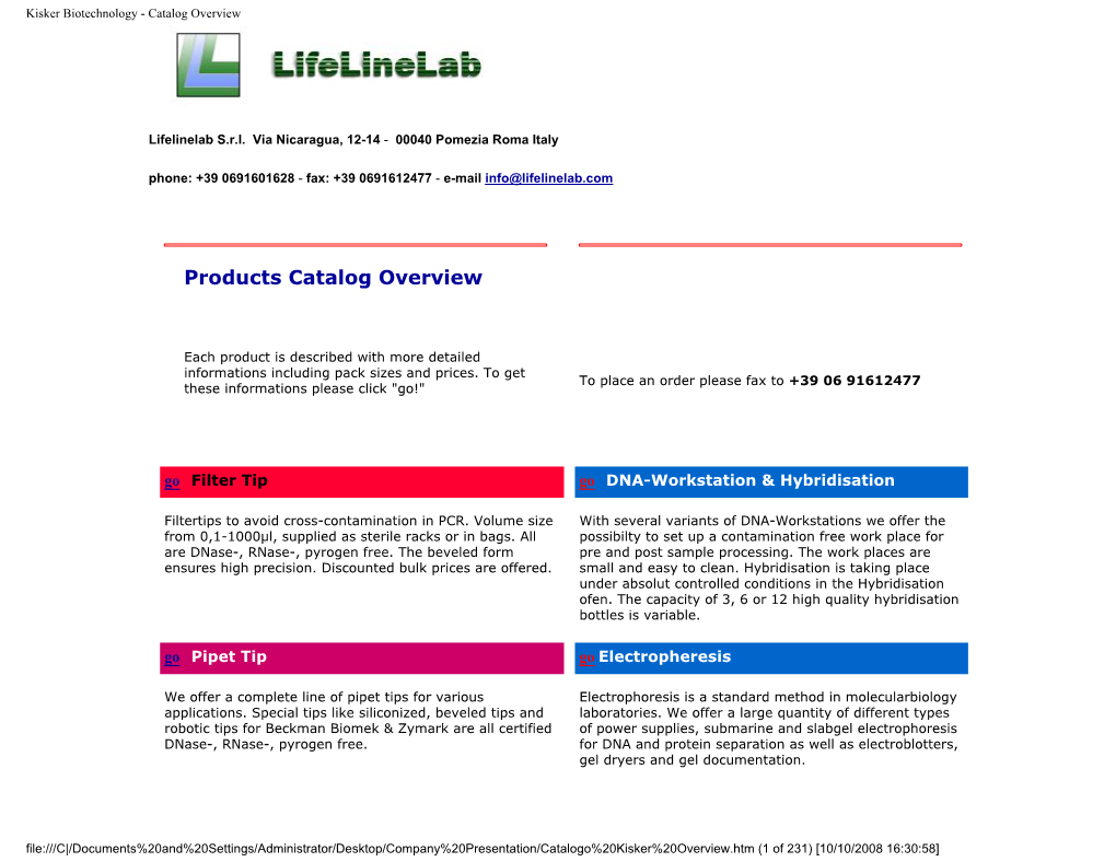 Kisker Biotechnology - Catalog Overview