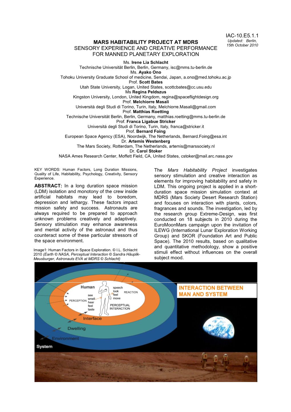 Mars Habitability Project at Mdrs Sensory Experience