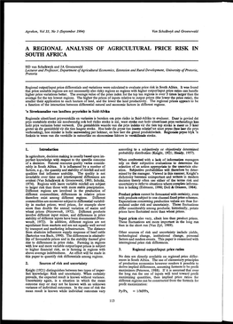 A Regional Analysis of Agricultural Price Risk in South Africa