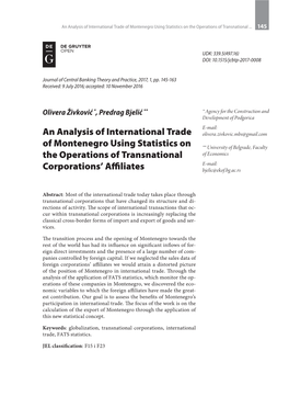 An Analysis of International Trade of Montenegro Using Statistics on the Operations of Transnational