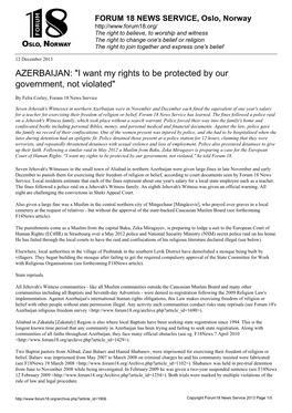 AZERBAIJAN: "I Want My Rights to Be Protected by Our Government, Not Violated"