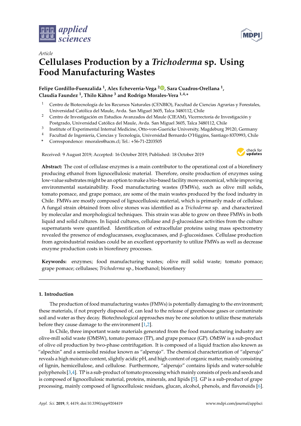 Cellulases Production by a Trichoderma Sp. Using Food Manufacturing Wastes