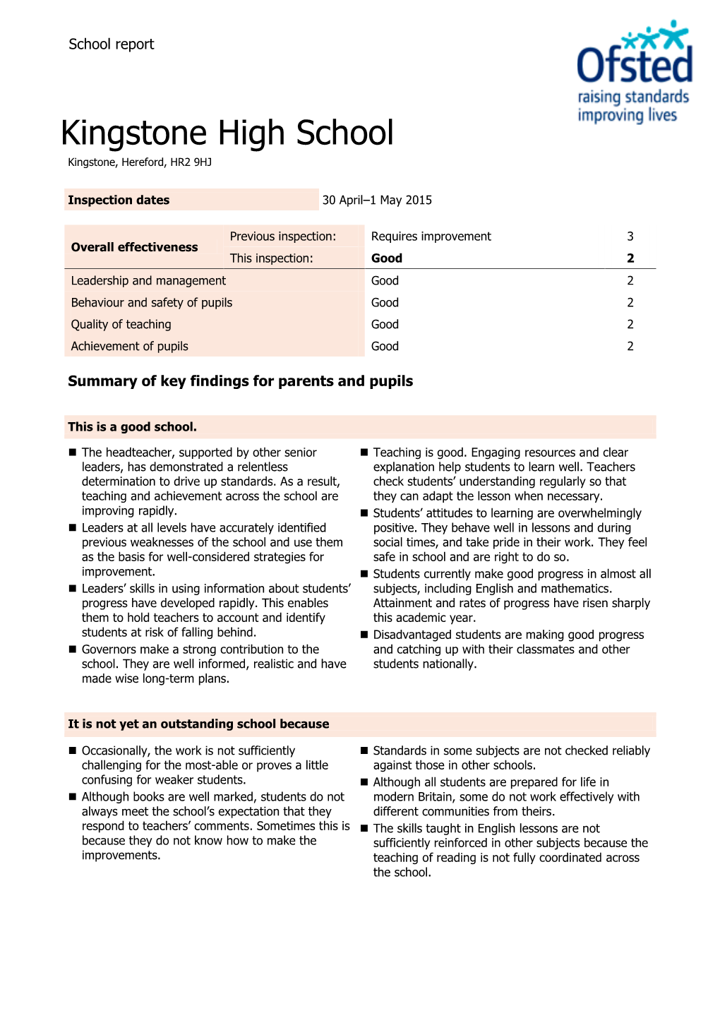 Kingstone High School Kingstone, Hereford, HR2 9HJ