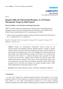 Integrin Α5β1, the Fibronectin Receptor, As a Pertinent Therapeutic Target in Solid Tumors