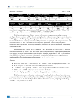 Jacob Ma-Weaver, CFA June 23, 2014 Last Price Diluted Shares Out