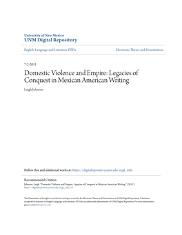 Domestic Violence and Empire: Legacies of Conquest in Mexican American Writing Leigh Johnson