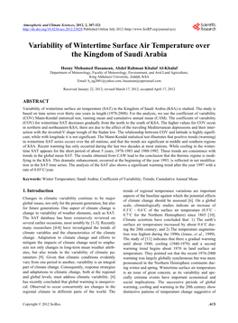 Variability of Wintertime Surface Air Temperature Over the Kingdom of Saudi Arabia