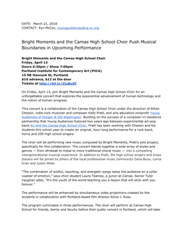 Bright Moments and the Camas High School Choir Push Musical Boundaries in Upcoming Performance