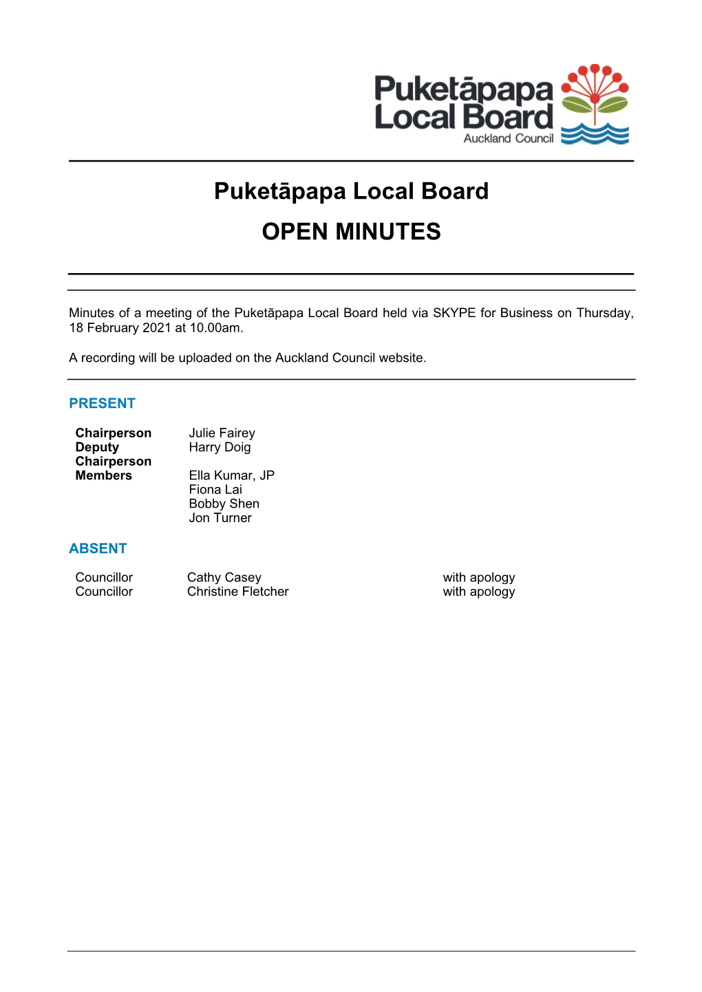 Minutes of Puketāpapa Local Board