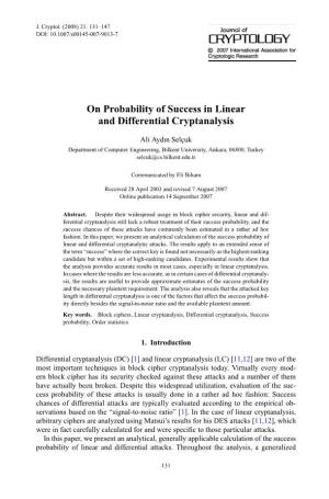 On Probability of Success in Linear and Differential Cryptanalysis