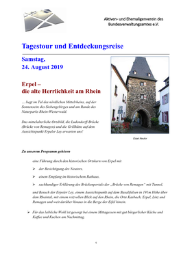 Tagestour Und Entdeckungsreise Nach Erpel Am 24. August 2019