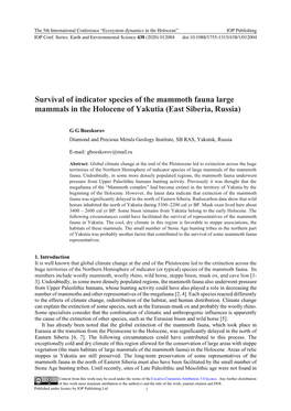 Survival of Indicator Species of the Mammoth Fauna Large Mammals in the Holocene of Yakutia (East Siberia, Russia)