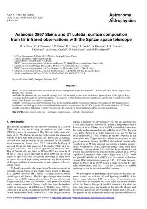 Asteroids 2867 Steins and 21 Lutetia: Surface Composition from Far Infrared Observations with the Spitzer Space Telescope