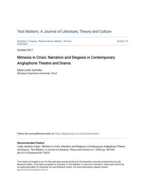 Mimesis in Crisis: Narration and Diegesis in Contemporary Anglophone Theatre and Drama
