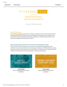 January 2020 Newsletter Project Summary Welcoming 2020 and the First Tenants at Pittsburgh Yards