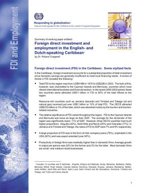 Foreign Direct Investment and Employment in the English- and Dutch-Speaking Caribbean1 by Dr