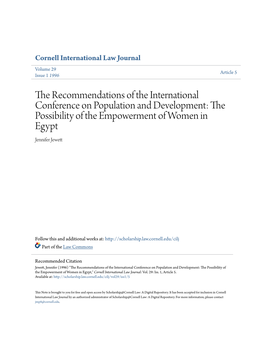The Recommendations of the International Conference on Population and Development: the Possibility of the Empowerment of Women in Egypt Jennifer Jewett