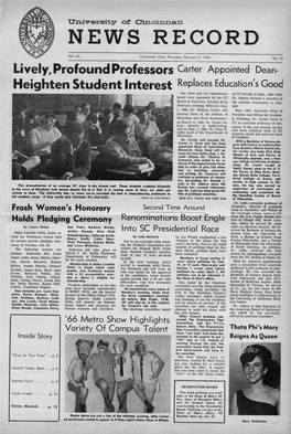 University of Cincinnati News Record. Thursday, February 3, 1966. Vol