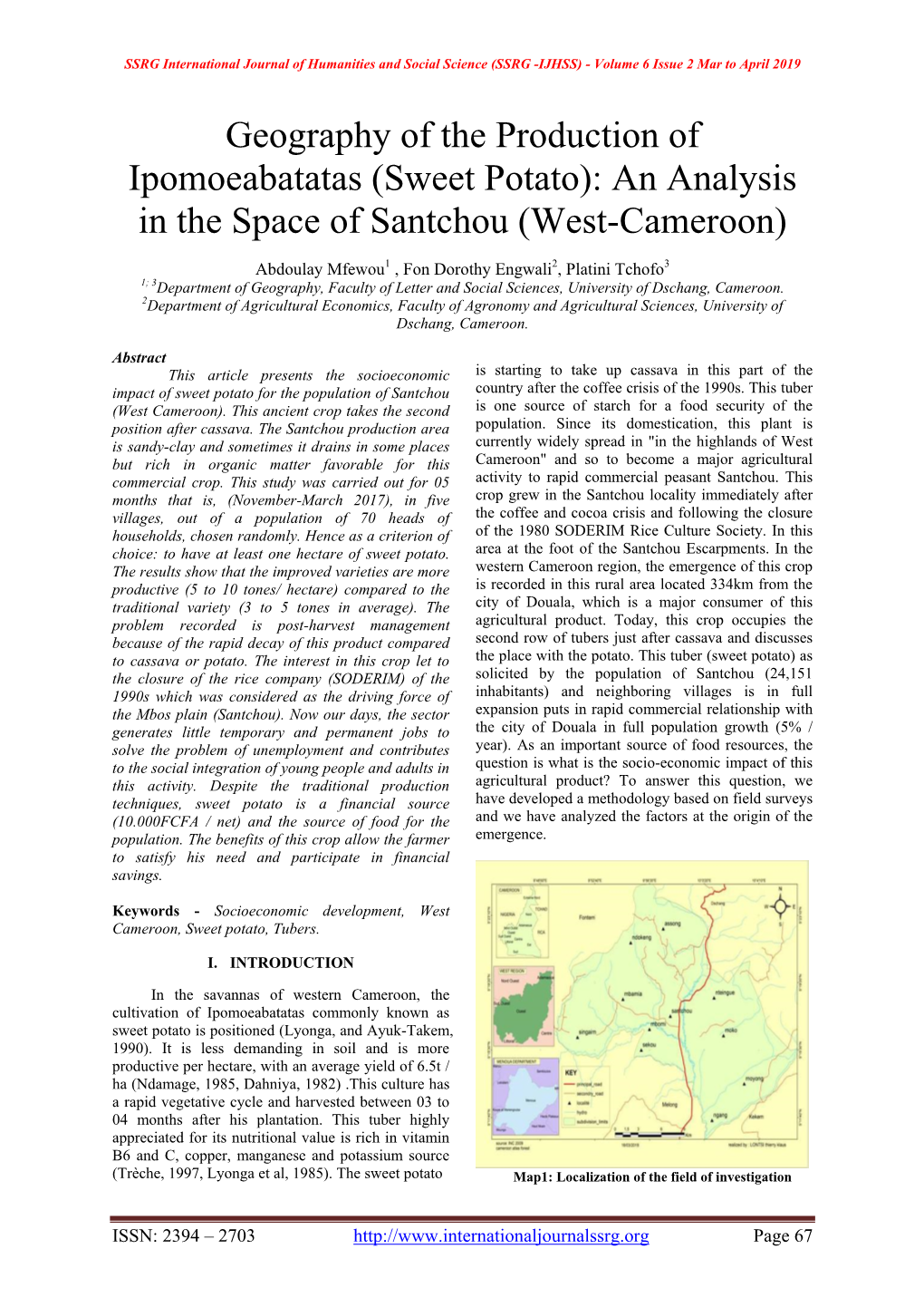 Sweet Potato): an Analysis in the Space of Santchou (West-Cameroon)