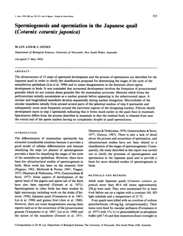 Spermiogenesis and Spermiation in the Japanese Quail (Coturnix Coturnix Japonica)