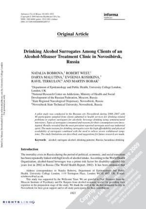 Drinking Alcohol Surrogates Among Clients of an Alcohol-Misuser Treatment Clinic in Novosibirsk, Russia