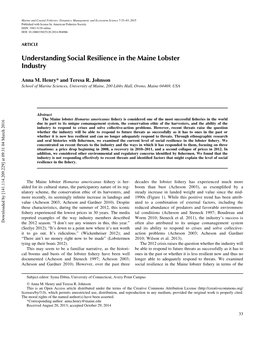 Understanding Social Resilience in the Maine Lobster Industry