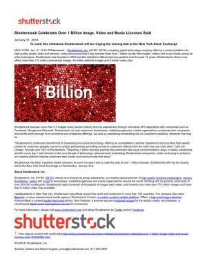 Shutterstock Celebrates Over 1 Billion Image, Video and Music Licenses Sold