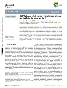 Cds/Zns Core–Shell Nanocrystal Photosensitizers for Visible to UV Upconversion† Cite This: Chem