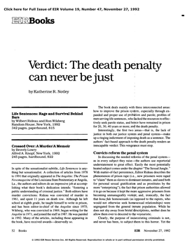 Verdict: the Death Penalty Can Never Be Just