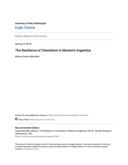 The Resilience of Clientelism in Menem's Argentina