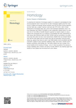 Homology Series: Classics in Mathematics