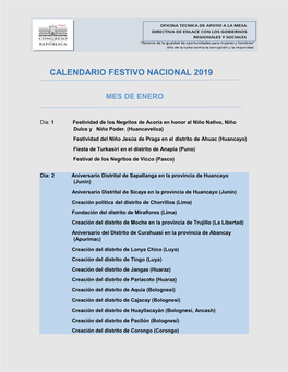 Calendario Festivo Nacional 2019