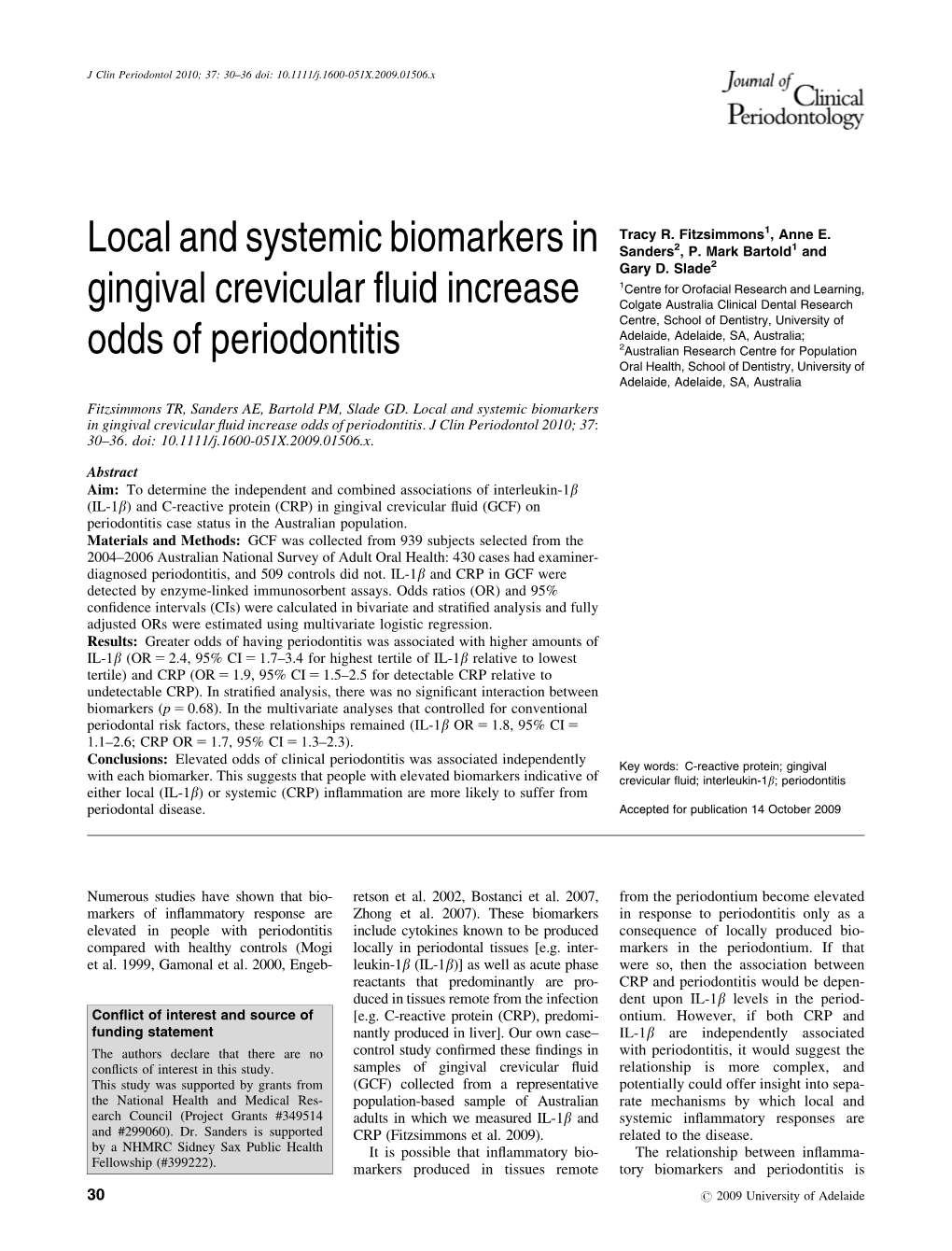 Local and Systemic Biomarkers in Gingival Crevicular Fluid Increase