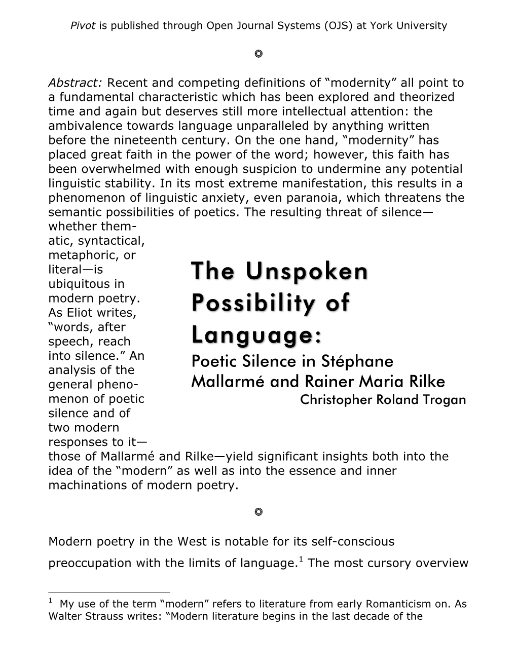 The Unspoken Possibility of Language