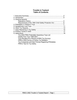 Trouble in Toyland Table of Contents