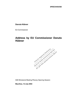 Address by EU Commissioner Danuta Hübner