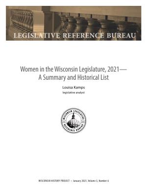 Women in the Wisconsin Legislature, 2021—A Summary and Historical List