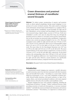 Crown Dimensions and Proximal Enamel Thickness of Mandibular Second Bicuspids