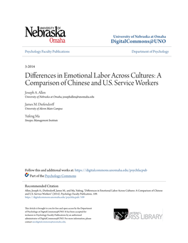 Differences in Emotional Labor Across Cultures: a Comparison of Chinese and U.S