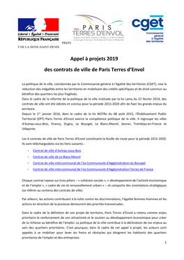 Appel À Projets 2019 Des Contrats De Ville De Paris Terres D'envol
