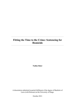 Fitting the Time to the Crime: Sentencing for Homicide
