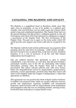 Catalonia, the Majestic and Loyalty